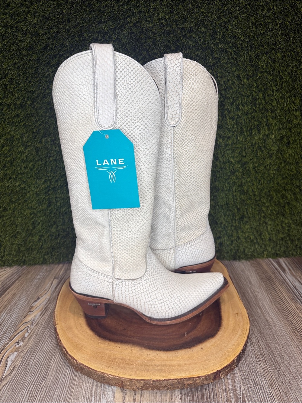 Lane SMOKESHOW Womens Cowboy Boots 8.5 White Leather Western Cowgirl 15" Tall